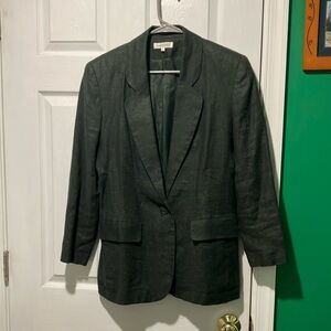 Dark Green Women's Blazer 100% linen Ann Taylor size 6